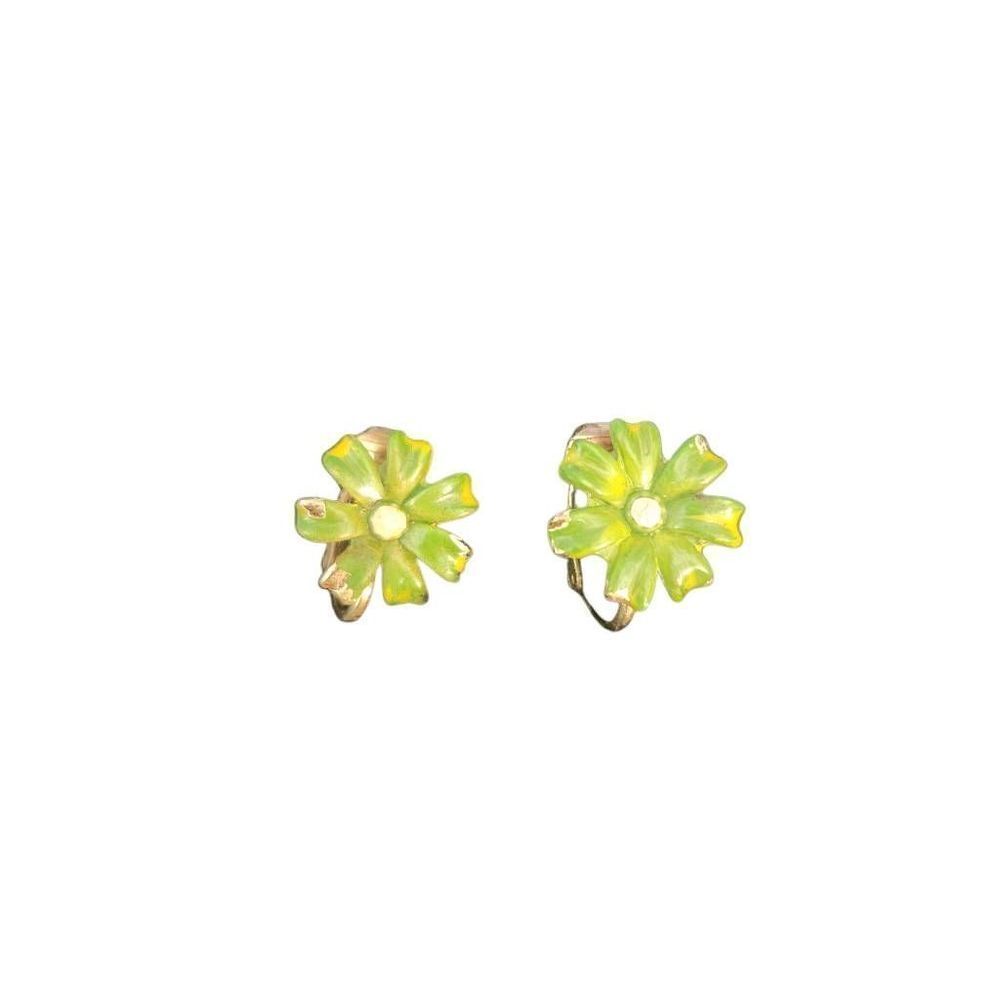 Vintage Green Enamel Clip On Earrings